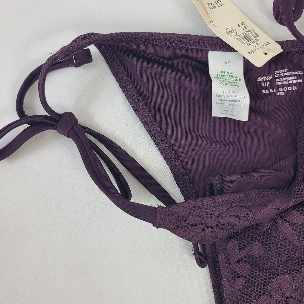 NWT Aerie Cheekiest Floral Mesh Bikini Bottom Purple Sz S - Picture 4 of 5